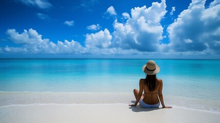Fototapeta premium Woman Relaxing on a Tropical Beach