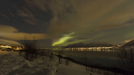 Northern Lights over a Snowy Landscape