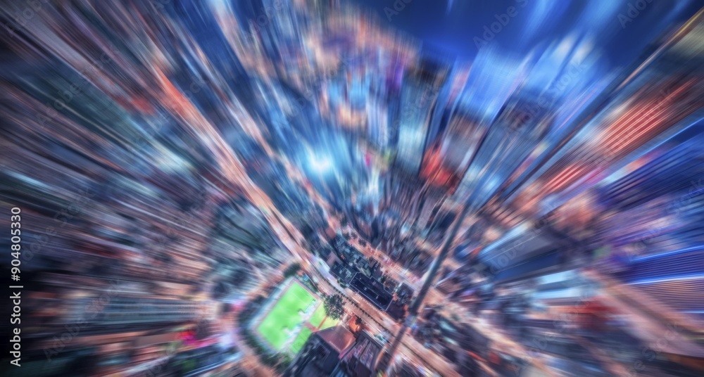 Aufkleber An abstract aerial view of a city at night with blurred lines of light.