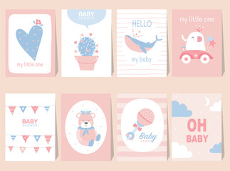 Set of baby shower invitations cards,poster,greeting,template,bear,Vector illustrations.
