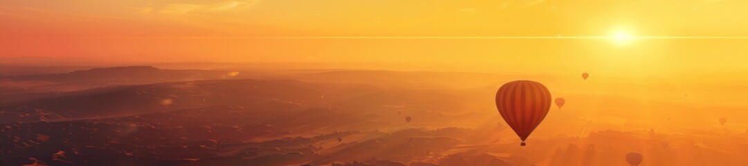 Sunset hot air balloon flight over scenic horizon