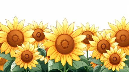 Fototapeta premium Delightful scene of vibrant sunflowers against a clean white background, radiating joy and warmth in every petal.