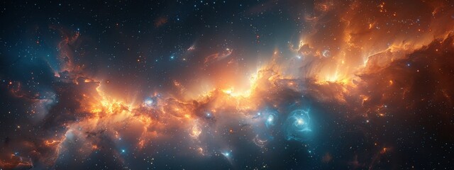 Fototapeta premium Utilize different light sources, such as nebulae, stars, and black holes, to create a sense of depth and illuminate different parts of the composition.