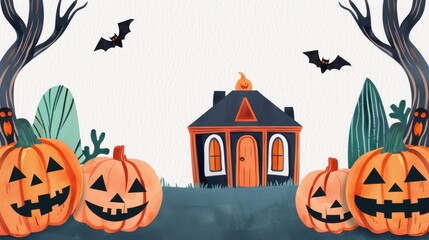 Dive into the spooky spirit with this haunted house Halloween watercolor, set against a crisp white background.