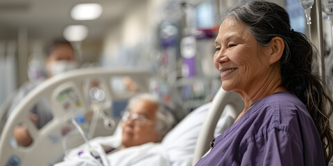 Fototapeta premium Patient in a Hospital. Capturing the Experience of Healthcare and Recovery. A Scene of Compassion and Care in a Medical Setting.