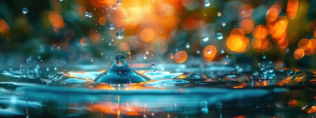 Water Droplet: A magnified close-up of a water droplet, showcasing its perfect spherical form and the reflection of a vibrant ecosystem within.