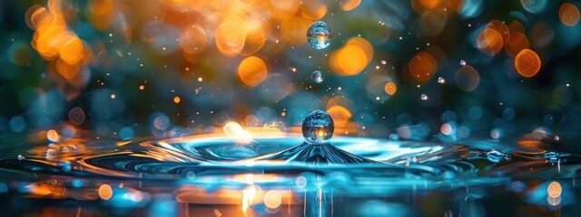 Blue abstract background featuring water drops on glass, evoking a serene underwater feel with light reflecting like stars and clouds in the sky Perfect for a calming wallpaper or illustration.
