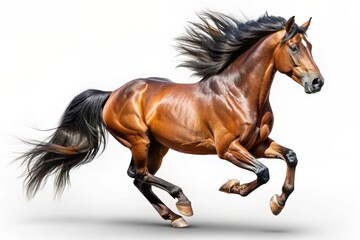 Obraz premium A majestic horse in mid-gallop, reins trailing, is isolated on a transparent background, evoking freedom and energy, with a subtle sense of dynamic movement.
