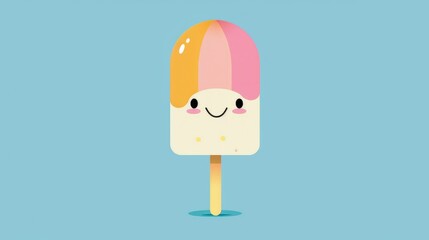 Cute Cartoon Popsicle on Blue Background