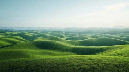Rolling Green Hills Stretching to the Horizon Under a Clear Sky
