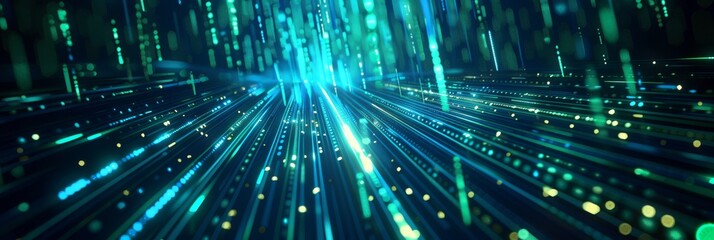 Advanced data transmission visualization with blue and green light in a futuristic style