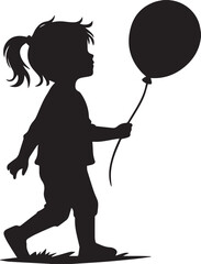silhouettes of a girl holding a balloon on his hand vector art illustration.
