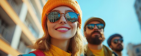 Friends exploring a vibrant city, representing shared adventures and fulfilled curiosity.