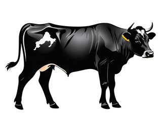 Obraz premium Isolated on transparent background, full body dairy cow silhouette in black and white.