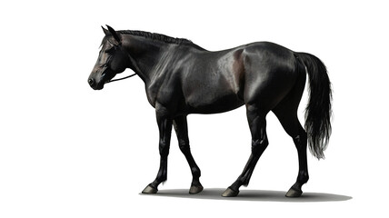 Full body black white horse silhouette, isolated on transparent background.