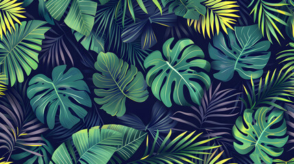seamless tropical leaves pattern tropical leaves flat vibrant background, generative ai
