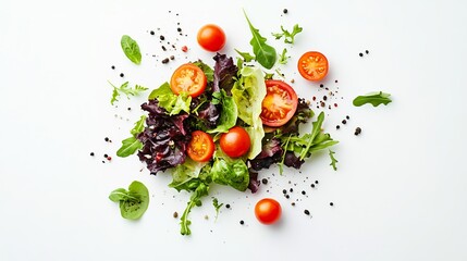 Fresh and colorful salad on white background, seen from above