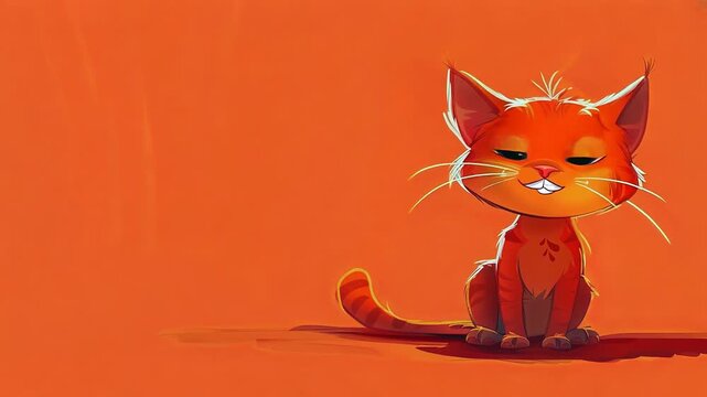 Cute orange cat with smirk on solid background