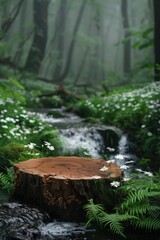 Obraz premium Wood product display podium with a nature theme for presentation design