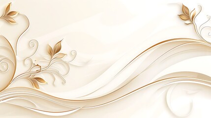 an abstract floral design, featuring orange and brown flowers with swirling vines on a light background.