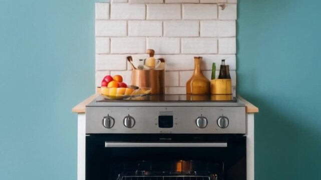 A steampunk oven machine with gears in copper and brass, filigree patterns and engravings. This digital painting shows how the machine looks old and beautiful. The machine is very well made