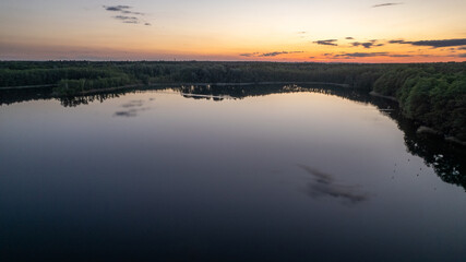 drone aerial view over Strzeszynek lake in summer 