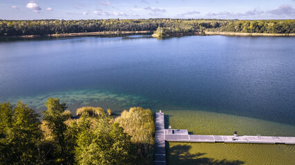 Naklejka premium drone aerial view over Strzeszynek lake in summer 