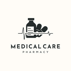 pharmacy medication vintage line logo vector minimalist illustration design, medical pharmacy logo design