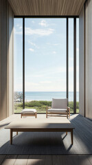 Fototapeta premium Luxury property interiors with wall panels and minimal furniture. Residential Real Estate minimalist composition.