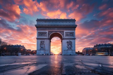 Paris Arc de Triomphe at Sunset
