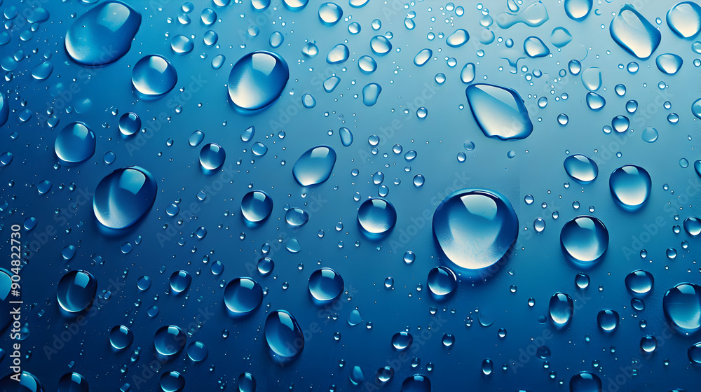 Wall mural water drops on blue background top view background,generative ai