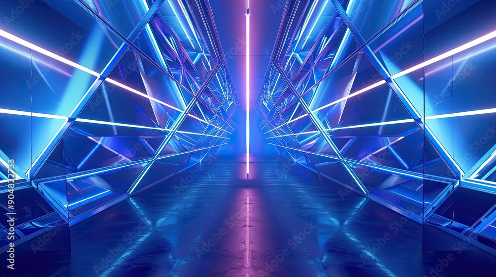 Poster Futuristic Neon Corridor with Blue and Purple Lights