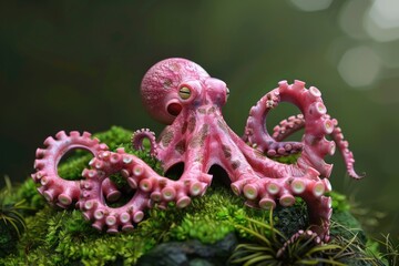 Fototapeta premium Pink Octopus on Mossy Rock