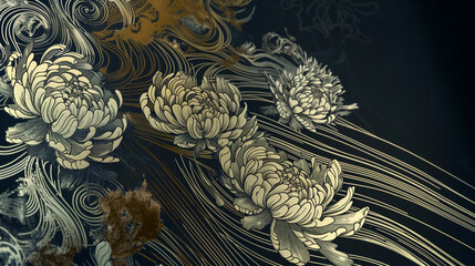 elegant floral patterns with gold and silver accents on a dark background creating a luxurious and intricate design