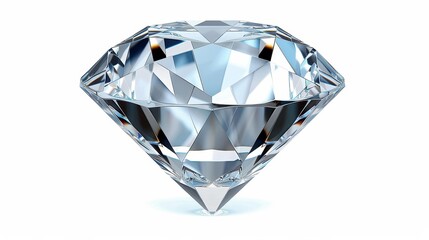 Glistening roundcut diamond with sharp clarity, beautifully rendered in 3D against a  white backdrop. A true gem