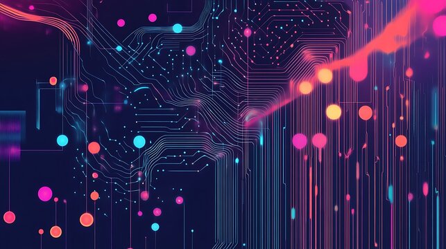 A vibrant illustration of a machine learning model being trained, with data points flowing into a neural network --ar 16:9