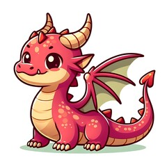 Fototapeta premium Cute cartoon dragon for Background or Mockup T Shirt. Fairy cute dragon. Baby fire dragon or dinosaur cute character isolated on white background. Fairytale Monster 