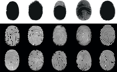 Fingerprints vector illustration set, detailed fingerprint patterns isolated