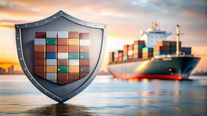 Marine and Cargo Insurance – Image of a cargo ship with a shield and background of maritime elements, symbolizing marine and cargo insurance.
