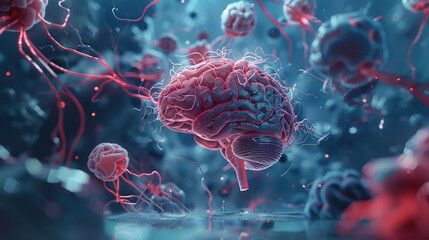 Create a compelling 3D visualization for World Brain Day, showcasing the intricate complexity of the brain and emphasizing the significance of neurological health with stunning realism and detail