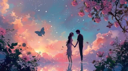 Couple Holding Hands in a Romantic Sunset.