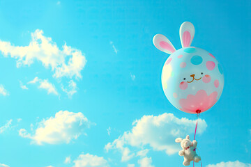 Fototapeta premium A teddy bunny flies in a balloon