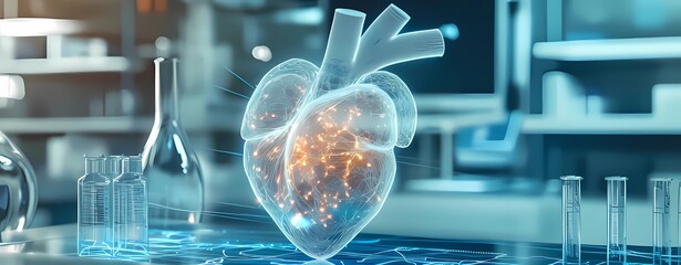 Digital heart model with network connections in modern lab