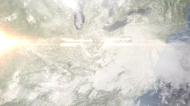 Earth zoom in from space and focus on Florence, Kentucky, USA. Background for travel intro or blog. Satellite view. 3D style Animation. Images from NASA.
