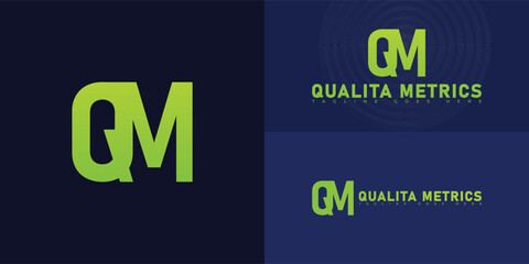 Abstract initial letter QM or MQ in green color isolated on multiple background colors. The logo is suitable for digital product brand logo design inspiration templates.