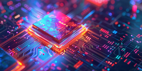Fototapeta premium Futuristic Quantum Computing Chips in a Creative AI Concept Hovering Over a Digital Surface