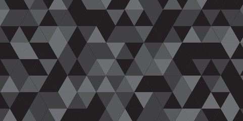 Abstract geometric black and gray background seamless mosaic and low polygon triangle texture wallpaper. Triangle shape retro wall grid pattern geometric ornament tile vector square element.