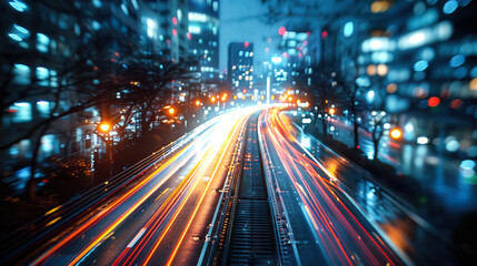 Timelapse of Car Lights on Modern City Road - Motion Blur and Light Trails