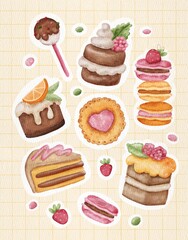 Watercolor artistic dessert illustrations
