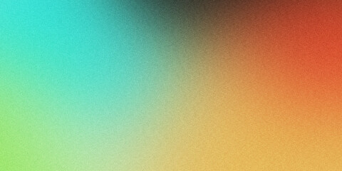 Abstract background blending blue, green, orange and yellow colors with a grainy texture